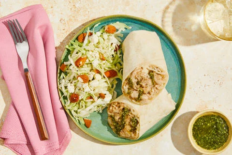 Pesto White Bean & Mozzarella Wraps