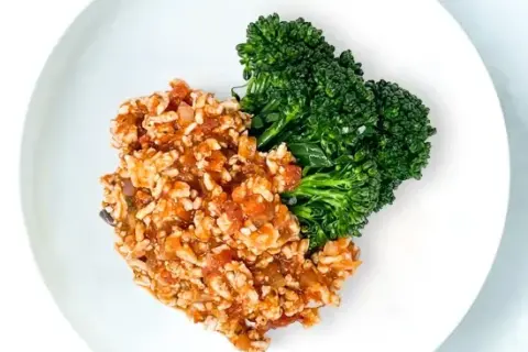 Chicken And Turkey Bolognese with Garlicky Broccolini