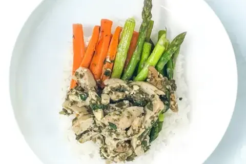 Chicken Tagine with Lemon Thmye Asparagus and Basmati Rice