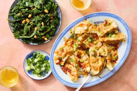 Dumplings in Peanut Sauce & Chili Oil