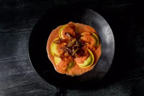Caprese Ravioli in Tomato 'Brodo'