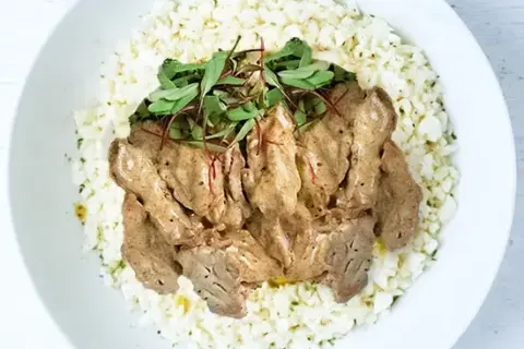 Chicken Satay with Pineapple and Cilantro Cauliflower Rice