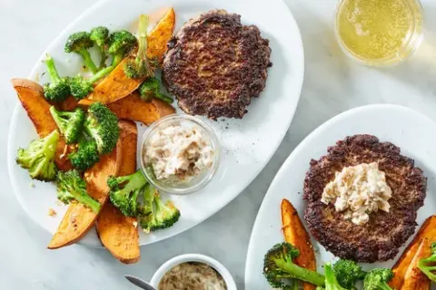 Caramelized Onion Dip Lamb Burger